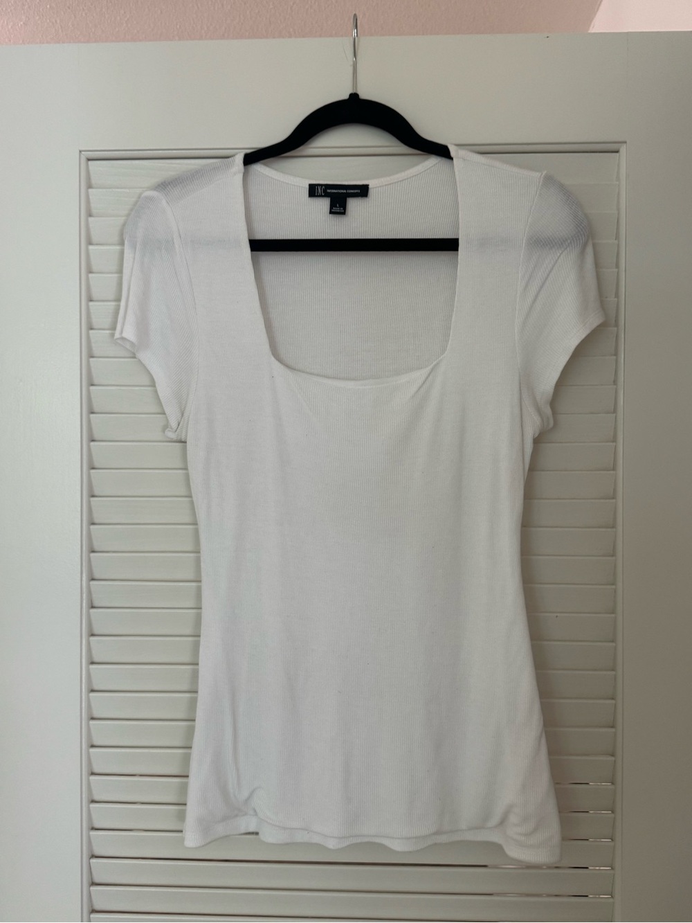 INC International Concepts White Square Neck Short Sleeve Top